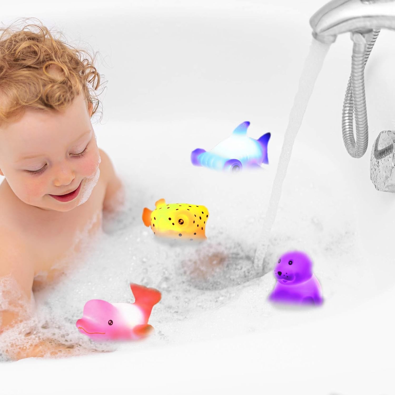 12 Pcs Light-Up Bath Toys – LED Floating Ocean Animals for Kids & Toddlers