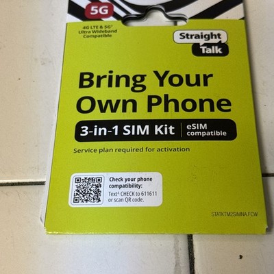 Pin Verizon To Straight Talk E-sim Card Bring Your Own Phone Kit Green Phone