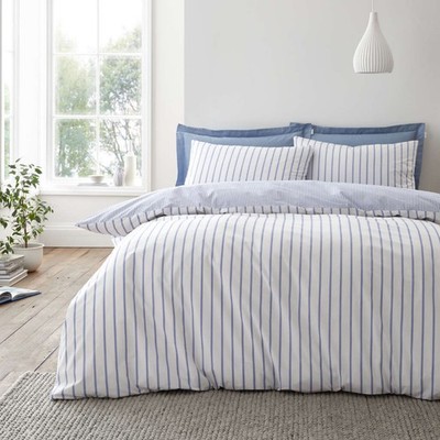 Baumwolle Blau Streifen Bettwäsche Hampton Luxus Wende Bettbezug Set von Bianca