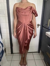 House of CB London NWOTJanis One-Shoulder DrapedSatin Dress Rouge Large