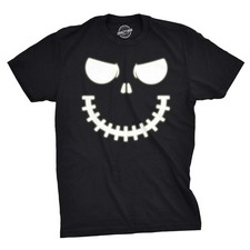 Mens Skeleton Zipper Pumpkin Face T Shirt Glow In The Dark Halloween Tee