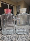 2 Vintage Anchor Hocking Ribbed Glass 2 Qt Refrigerator Water Juice Jars w/Lids