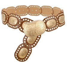 Women Concho Wide Western Disc Belt for Jeans Dress, Fits sizes 36"-43" Brown