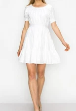 INA Short Sleeve Smocked A-Line Mini Dress White Size Large NWT