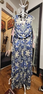 Anthropologie Vanessa Virginia Blue Patterned Capuchina Maxi Dress L
