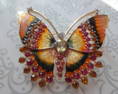Vtg Signed Napier Glass Rhinestone Enamel Butterfly Brooch Pin 2.5"
