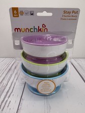 Munchkin Stay Put Suction Bowls for Baby and Toddler 3 Pack Blue Green Purple