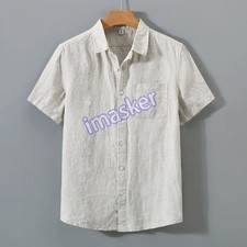 Mens Linen Shirt Short Sleeved Summer Thin Linen Chinese Style Retro Casual Top