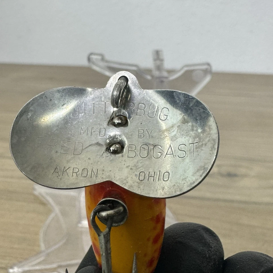 De colección Años 40 Fred Arbogast Madera Jitterbug Rana Roja Spot Excelente Estado Foto 4 de 4