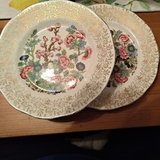 Small Plates set of 2 Imperial Fine Bone China Warranted 22kt Gold Floral Design