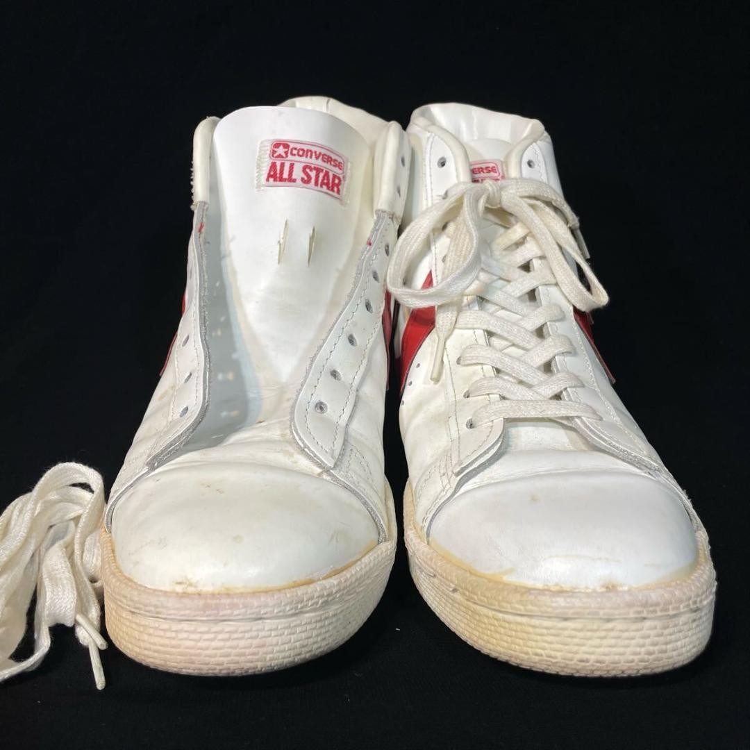 Vintage 1980's Converse Pro Leather Hi Sneakers Size 9.5 White Red image 2