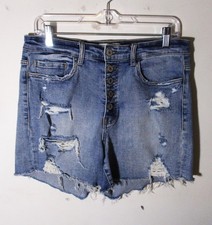 VERVET Blue Button Fly Distressed Denim Shorts Women's Size L NWOT