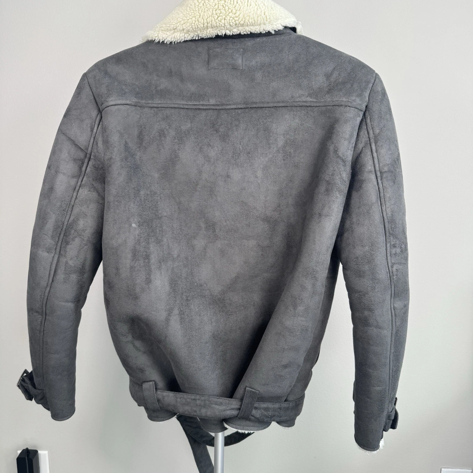 Topman Gray Faux Shearling Jacket Coat - Men's Size Small -  Zipper Closure image 7