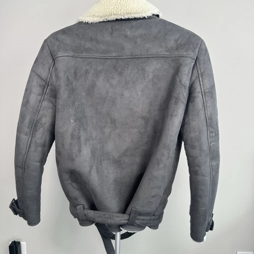 Topman Gray Faux Shearling Jacket Coat - Men's Size Small -  Zipper Closure image 7