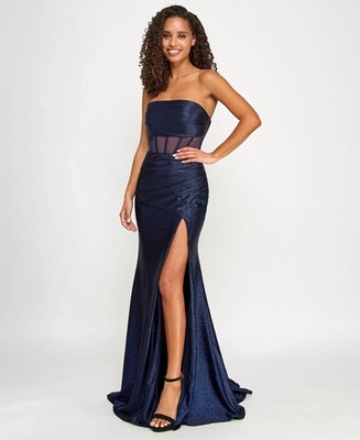 navy satin corset dress Navy KELLIE Corset Satin Prom Dress