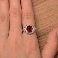 925 Sterling Silver Red Garnet Gemstone Women Dainty Ring Duty Free