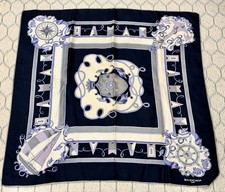 BALENCIAGA Vintage Rare Paris Y2K 100% Silk Nautical Maritime BLK/PRPLE Scarf
