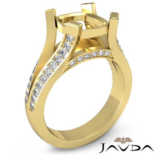 Pave Setting Cushion Semi Mount Diamond Engagement Ring 18k Yellow Gold 0.45Ctw - Picture 2 of 6