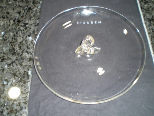 STEUBEN Scroll Platter  - SIGNED - 11" WIDE - GOOD CONDITION w/ Glue Residue