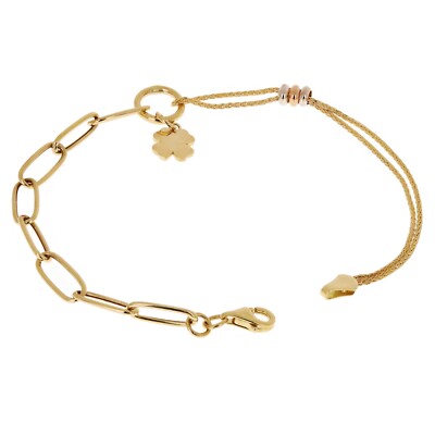 Italienisches 14k dreifarbiges Gold Weizen & Büroklammer Kleeblatt Bettelarmband 7,5'' 3,1 Gramm