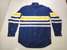 Vtg Tommy Hilfiger Mens Button Down 100 Cotton Lions Crest Shirt Blue Size Med