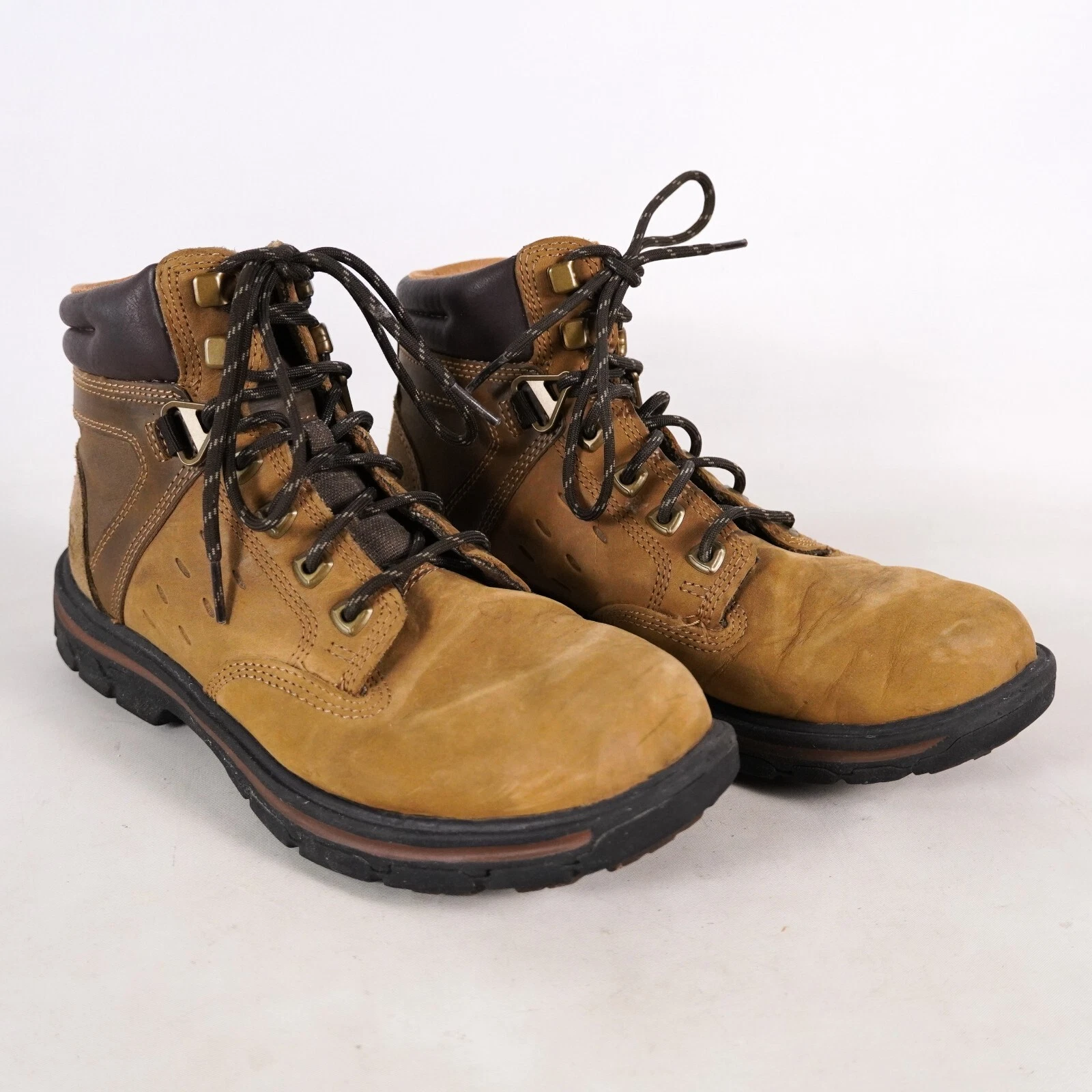 Skechers Relaxed Fit Leather Work Boots Men 7 Hiking Shoes 64264 Camel Tan Brown