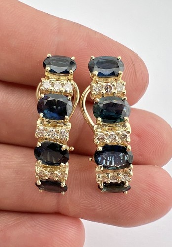 14 Karat Gelbgold 8,54tcw Kaschmir Kornblume Blau Saphir Diamant Pfosten Ohrringe