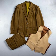VTG Mens 3 PC Suit 42 Jacket Coat Pants Vest Plaid Rockabilly 70s 1970s Brown