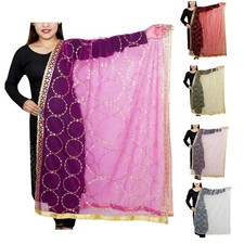 Women's Net Dupatta Scarves Traditional Chunni With Gotta Patti Beads Wrap Shawl