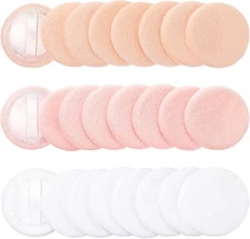 24 Round Face Body Powder Puffs Makeup Pads w/ Strap for Loose Pressed Powders