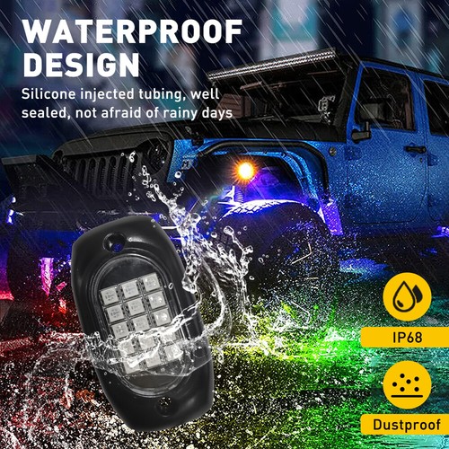 Kit de 8 luces de roca LED RGB para todoterreno rueda de pie bajo luz camión ATV - Imagen 7 de 12