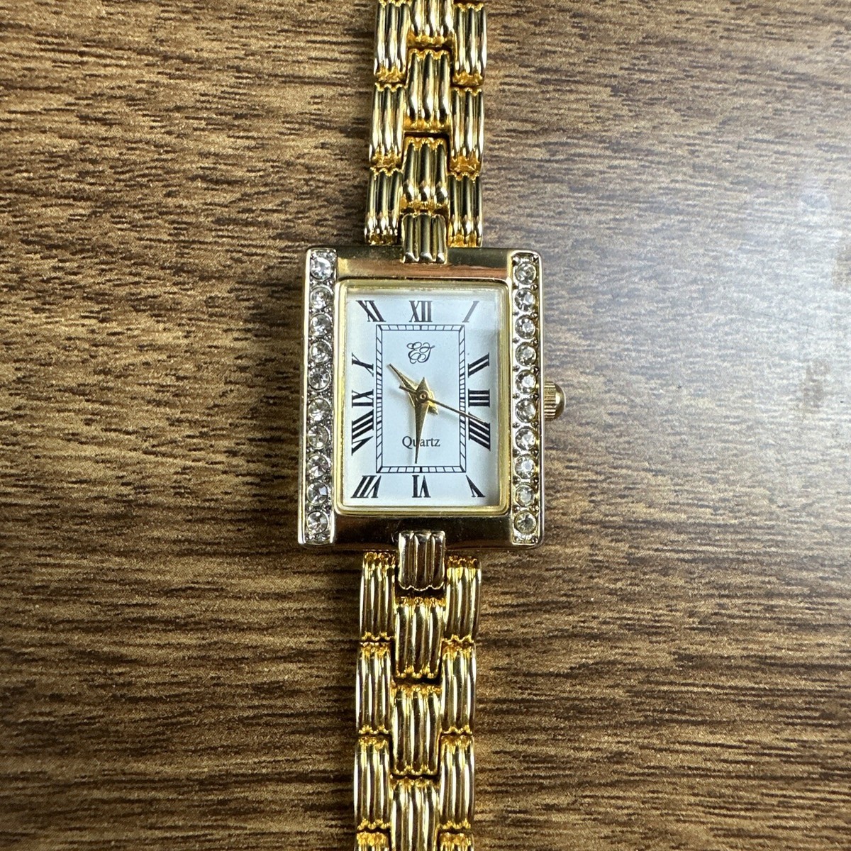 Gold Tone EJ Quartz Watch With Rhinestone Accents Womens Needs New