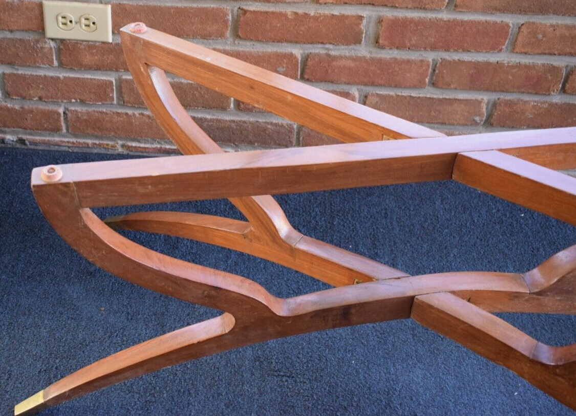 MCM Moroccan Teak and Hammered Etched Brass Oval Tray Folding Legs