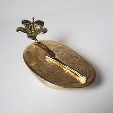 Anthropologie Trinket Box Blossom Holder Dish Gold Color Flower Jewelry Catchall