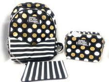 Justice Black Stripe and Dot Set Backpack/Wristlet  Lunch Box NWT