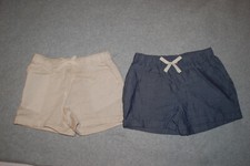 Girls 2 LOT CASUAL WOVEN SHORTS Lt Weight BEIGE  BLUE DENIM LOOK Sz XS S M L XL