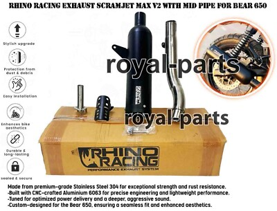 #ad quot;RHINO RACING EXHAUST SCRAMJET MAX V2 BLACKquot; FIT FOR ROYAL ENFIELD BEAR 650 $359.10