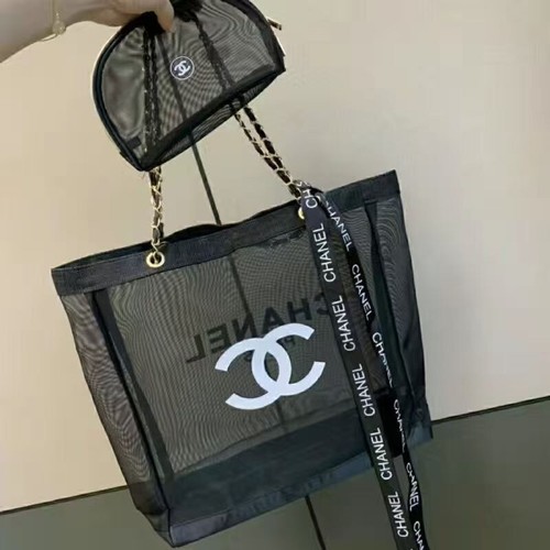 NEWCHANEL VIP PREZENT Beauty Mesh Tote Bag Plaża Torba Etui Przechowywanie Czarne złoto - Zdjęcie 2 z 7