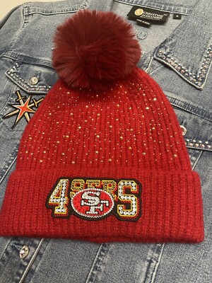 San Francisco 49ers Red Beanie design‎ with Logo, Rhinestones and pearls San Francisco 49ers Pom Cuffed Beanie | NFL | Starter main image 4