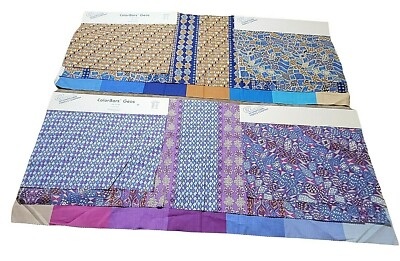 EZ International Fabric Geometric Design Color Bars Cotton Blue Tan Lot of 2