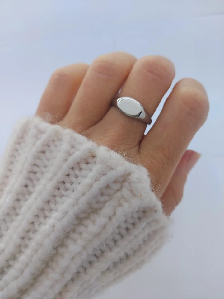 Acciaio Inox Argento Anello Sigillo Rotondo Lucidato Uomo Donna - Immagine 3 di 4