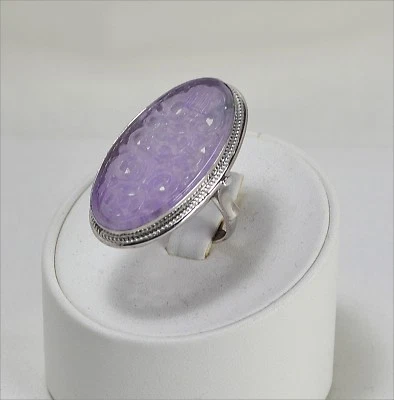 Ring Silber Giadeit Violett Ovale Fassung Unisex Art Déco Größe 19 - Bild 1 von 3