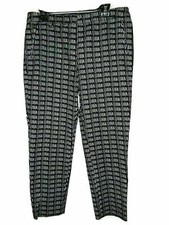 ADRIANNA PAPELL Size 12 Capri Cropped Pants Black White Stretch