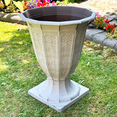 Large Urn Planter Antique Grey Stone Effect Plastic Outdoor Garden Flower Pot