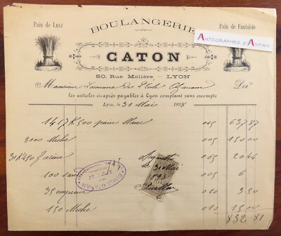   Bakery CATON 1888 invoice to the thrift school OZANAM white bread flour Lyon
