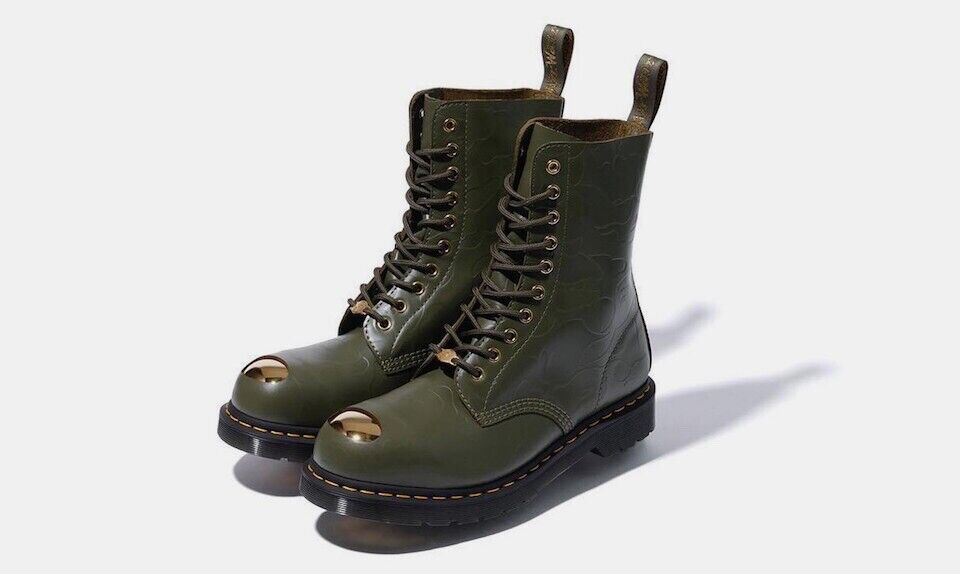 A BATHING APE BAPE X DR.MARTENS 10 HOLE STEEL TOE CAP BOOTS A BATHING APE BAPE X DR.MARTENS 10 HOLE STEEL TOE CAP BOOTS