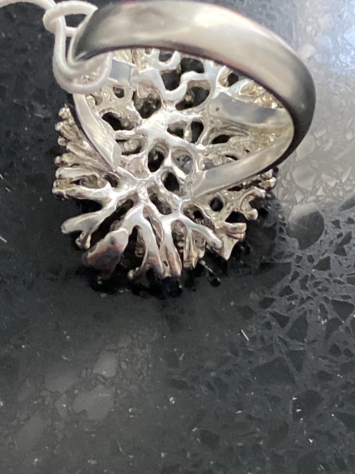 Arrecife de coral de playa de plata esterlina Teocalli esculpido con anillo de calcedonia azul talla 10 Foto 4 de 4