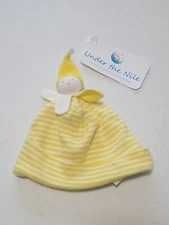 Under the Nile Organic Cotton Baby Hat Cap Yellow/White Stripes Size 3-6 Months