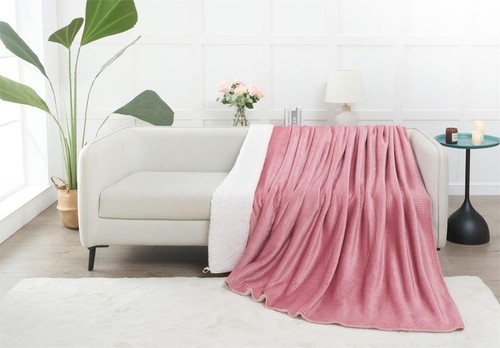 Flannel Sherpa Throw For Sofa Couch Bed Warm Living Room Waffle Texture Blanket - Picture 18 of 54