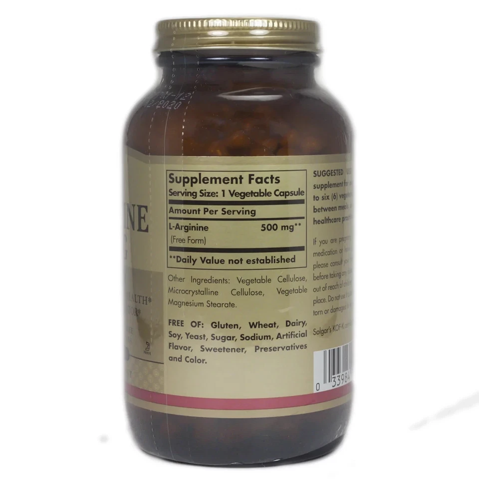 L-Arginina, Forma Libre, 500 mg, 250 Cápsulas Vegetales SOLGAR Foto 2 de 2